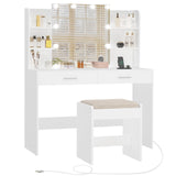 FIONESO Vanity Desk, Makeup Vanity Desk with Mirror & Lights, Vanity Desk with 2 Drawers & 6 Storage Shelves, Dressing Table with Power Outlet, for Women Girls, Bedroom, White FIONESO