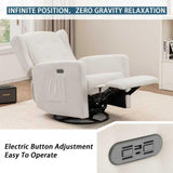 Ketaiyou Power Swivel Rocking Recliner Chair, High Back Electric Rocker Nursery Glider Chair, USB and Type-C Ports, Upholstered Fabric Reclining Single Sofa Chair for Living Room (Beige) Ketaiyou