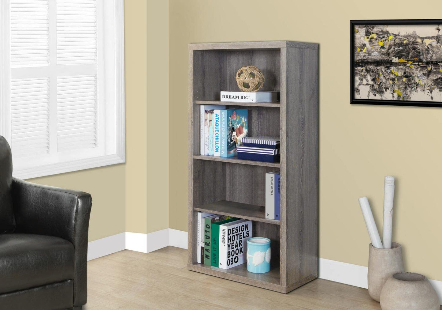 Contemporary Dark Taupe 5-Tier Bookshelf by Monarch Specialties - WoodArtSupply