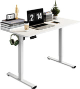 LongKe Electric Standing Desk Adjustable Height, Stand up Home Office Desk, 40x24 Inches Sit Stand Desk with Memory Preset, White LongKe