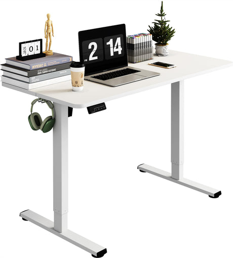 LongKe Electric Standing Desk Adjustable Height, Stand up Home Office Desk, 40x24 Inches Sit Stand Desk with Memory Preset, White LongKe