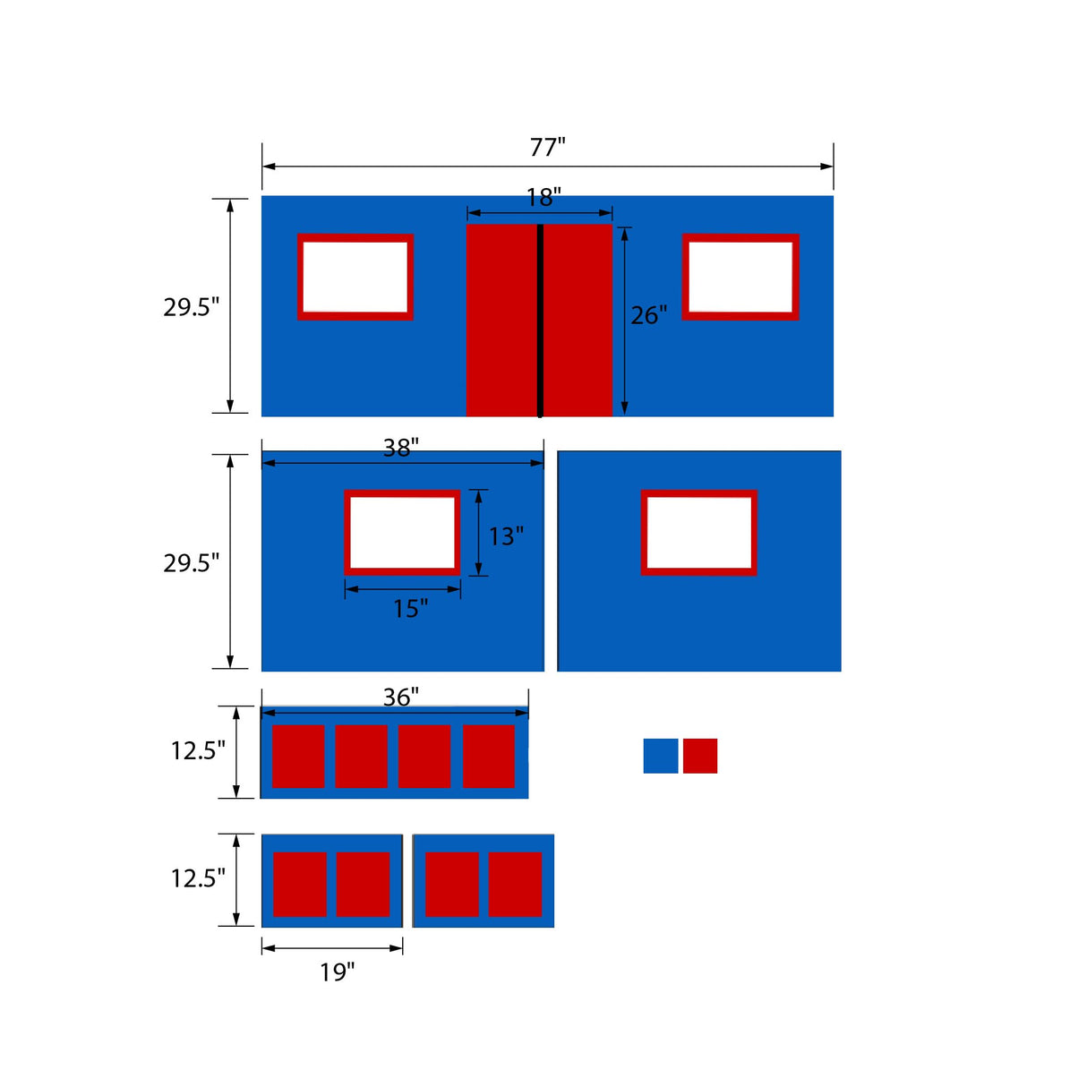 DHP Curtain Set for Kid's Loft Bed, Washable and Removable, Blue and Red DHP