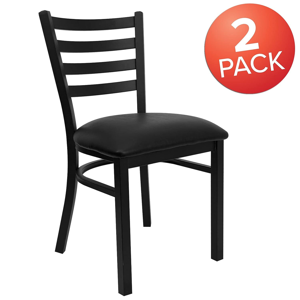 Flash Furniture Hercules Series Commercial Ladder Back Restaurant Chairs, Modern Lightweight Metal Dining Chairs with Padded Seats, Set of 2, Black Flash Furniture
