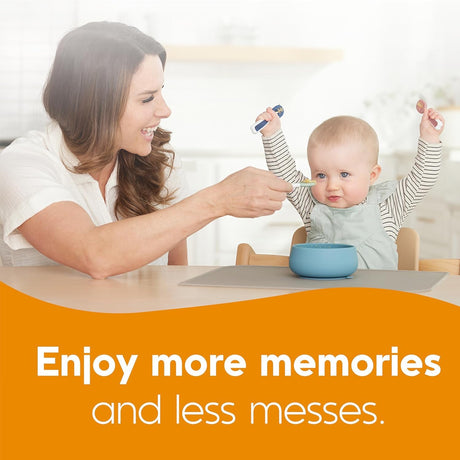 NumNum Baby Spoons Set, Pre-Spoon GOOtensils for Kids Aged 6+ Months - First Stage, Baby Led Weaning (BLW) Spoon - Self Feeding, Silicone Toddler Food Utensils - 2 Spoons, Blue/Orange NumNum