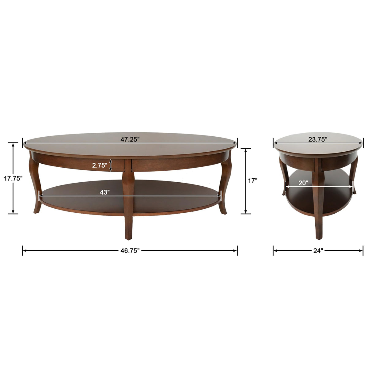 LZAREAL Coffee Table with Storage Oval Solid Wood Coffee Table Antique Farmhosue Living Room Table Rustic Center Table for Living Room Guest Room Reception Room Waiting Room, Brown Walnut Color LZAREAL