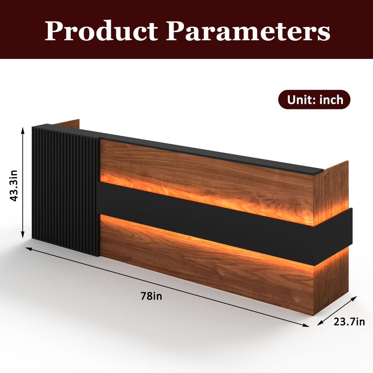 78" Modern Reception Desk with LED Lights & Mobile File Cabinet – Black Brown Office Front Desk Reception Counter with Drawers & Lock (Black & Brown, 78 * 24 * 43IN) YTElantivo