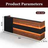 78" Modern Reception Desk with LED Lights & Mobile File Cabinet – Black Brown Office Front Desk Reception Counter with Drawers & Lock (Black & Brown, 78 * 24 * 43IN) YTElantivo