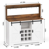 SYESWAY 47" Farmhouse Coffee Bar Cabinet with Sliding Barn Doors, Wine Rack & Hooks in White SYESWAY