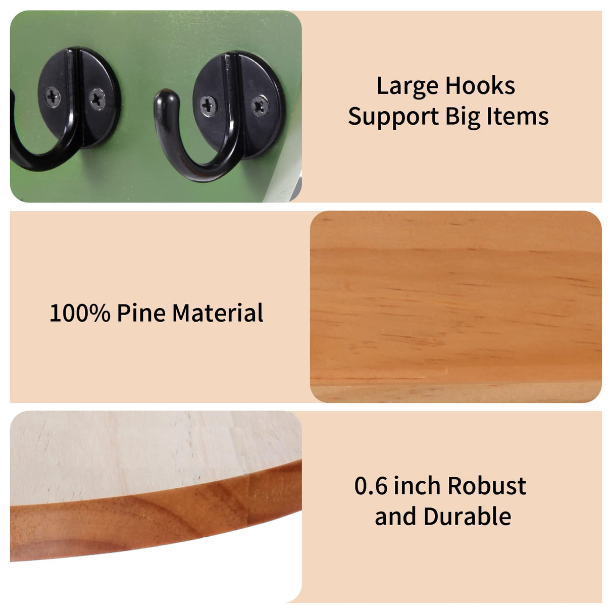 CRAKTH Key and Mail Holder for Wall Decorative, Wooden Boho Key Hanger with Shelf, Unique Two-Tone Circular Design Entryway Key Rack - Brown & Green CRAKTH