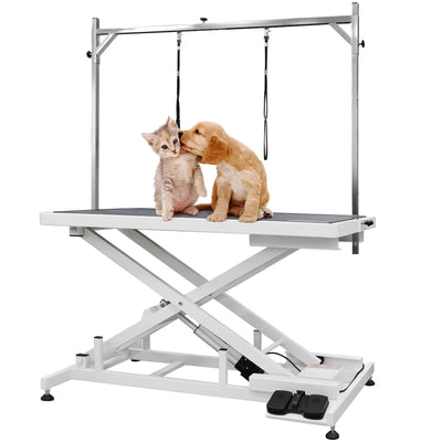 UDSONFY Electric Pet Dog Grooming Table, Heavy Duty Grooming Table Professional X-Lift for Large Dogs with Anti-Skid Non-Slip, Double Arms and Nooses, Adjustable Height from 10" up to 43", White