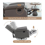 Modern Genuine Leather Swivel Rocker Recliner Chair, Manual Glider Rocking Chairs for Adults, Overstuffed Nursery Rocking Chairs with Footrest, Rocker Recliner for Living Room, Bedroom (Grey) HOMEFLEX