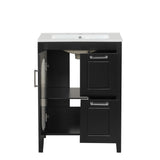 Harper & Bright Designs 24" Bathroom Vanity with Sink, Free Standing Single Basin Vanity Set with Two Drawers and Glass Door, Modern Wooden Bathroom Cabinet with Ceramic Basin for Bathroom, Black Harper & Bright Designs