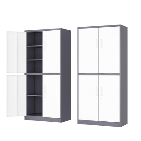 Fesbos 71” Metal Storage Cabinet-Lockable File Cabinet Garage Tool Cabinet with Doors and Shelves-Gray&White Steel Cabinet for Garage-Heavy Duty File Cabinet for Home, Office, Gym, Kitchen, School Fesbos