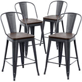 Aklaus Metal Bar Stools Set of 4,24 inch Barstools Counter Height Bar Stools with Backs Farmhouse Bar Stools with Larger seat High Back Kitchen Dining Chairs Modern Bar Chairs Matte Black Stool Aklaus