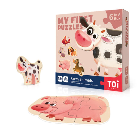 Toi 6 Packs Large Piece Toddler Jigsaw Puzzles for Kids Aged 2.5+, Animal Shaped Floor Puzzles for Beginner, Preschool Learning Game for Boys Girls, Farm Animals Toi