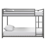 DHP Miles Low Metal Bunk Bed Frame for Kids, With Built-in Ladder, High Guardrail and Metal Slats, Floor Bed Bottom Bunk, No Boxspring Required, For Small Spaces, Full-Over-Full, Silver DHP