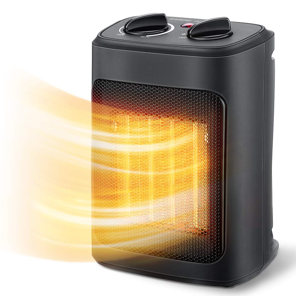 Space Heater, 1500W Electric Heaters Indoor Portable with Thermostat, PTC Fast Heating Ceramic Room Small Heater with Heating and Fan Modes for Bedroom, Office and Indoor Use Aikoper