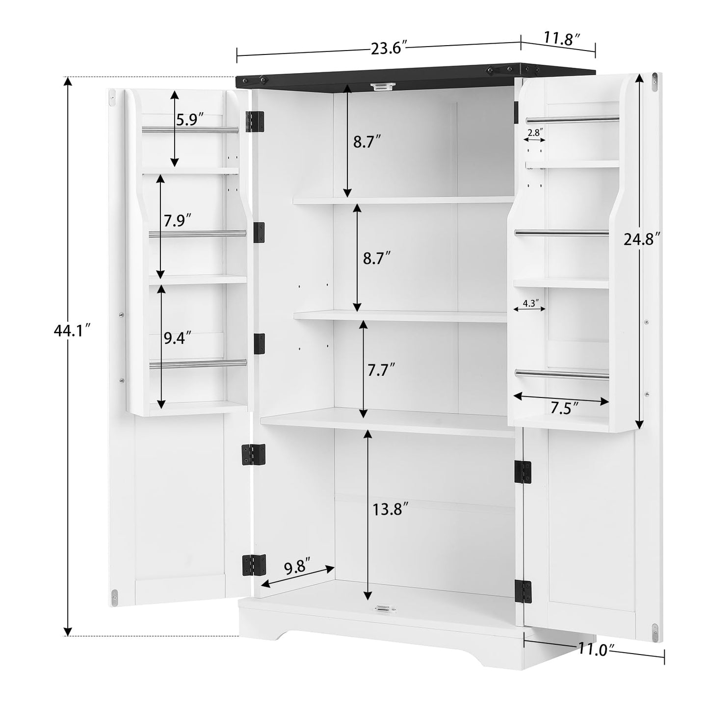 TEENFON Farmhouse Pantry Cabinet, Kitchen Cabinet, Storage Cabinet with Barn Doors, Kitchen Pantry Cabinet with 2 Adjustable Shelves, Tall Cabinet for Kitchen, Dining Room, White