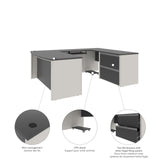 BESTAR Connexion U-Shaped Executive Desk with Lateral File Cabinet, Corner Table for Home Office or Workspace, 72W, Slate/Sandstone Bestar