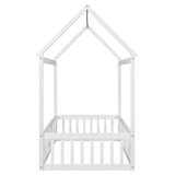 Harper & Bright Designs Twin House Bed with Fence and Door for Kids - White Wash Montessori Floor Bed Harper & Bright Designs