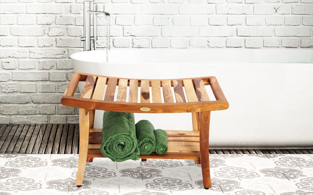 EcoDecors, 30", Harmony, Teak Shower Bench, Teak Shower Stool, Teak Bench for Shower, Teak Shower Seat, Teak Shower Bench for Inside Shower, Teak Shower Chair, Safety Arms, 30 inch EcoDecors