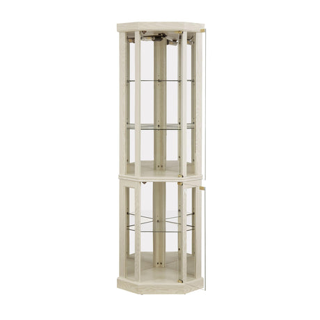 Lighted Corner Display Curio Cabinet Wooden Shelving Unit with Tempered Glass Door, Bar and Liquor Storage Area with 4 Shelves, Wine Cabinet CQSXDA