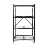 Origami R5 Series Foldable 4-Tier Steel Storage Rack, Pewter – Heavy-Duty Metal Shelving Unit w/Removable Wheels for Laundry Room or Garage – Rolling Organizer for Home, Office & Warehouse Origami