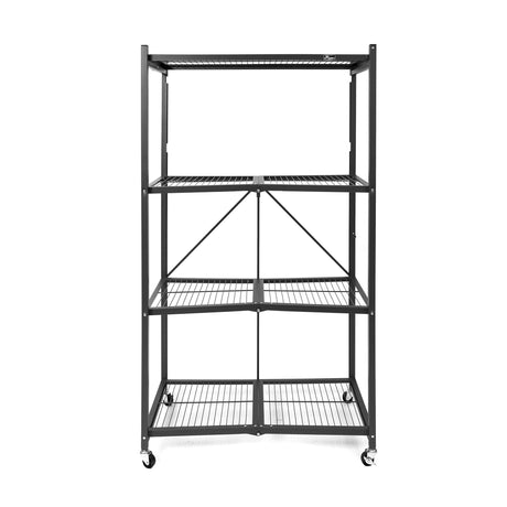 Origami R5 Series Foldable 4-Tier Steel Storage Rack, Pewter – Heavy-Duty Metal Shelving Unit w/Removable Wheels for Laundry Room or Garage – Rolling Organizer for Home, Office & Warehouse Origami