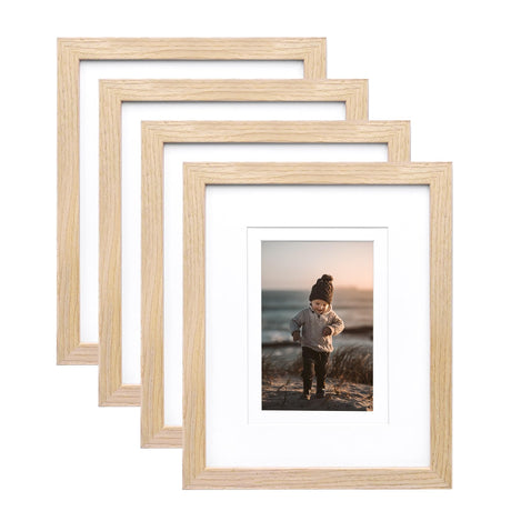 KINLINK 8x10 Picture Frames Natural Wood Frames with Acrylic Plexiglass for Pictures 4x6/5x7 with Mat or 8x10 without Mat, Tabletop and Wall Mounting Display, Set of 4 KINLINK