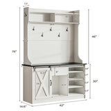 4ever2buy Farmhouse Hall Tree with Bench and Shoe Storage, 5-in-1 Farmhouse Hall Tree with Adjustable Shelf and Barn Doors, Entryway Bench with Coat Rack, White 4ever2buy