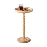 HuiDao Drink Table，Rattan Round Small Side Table for Small Spaces, Boho Circle End Table Coffee Table with Solid Wood Leg for Living Room, Pedestal Table for Bedroom, Corners HuiDao