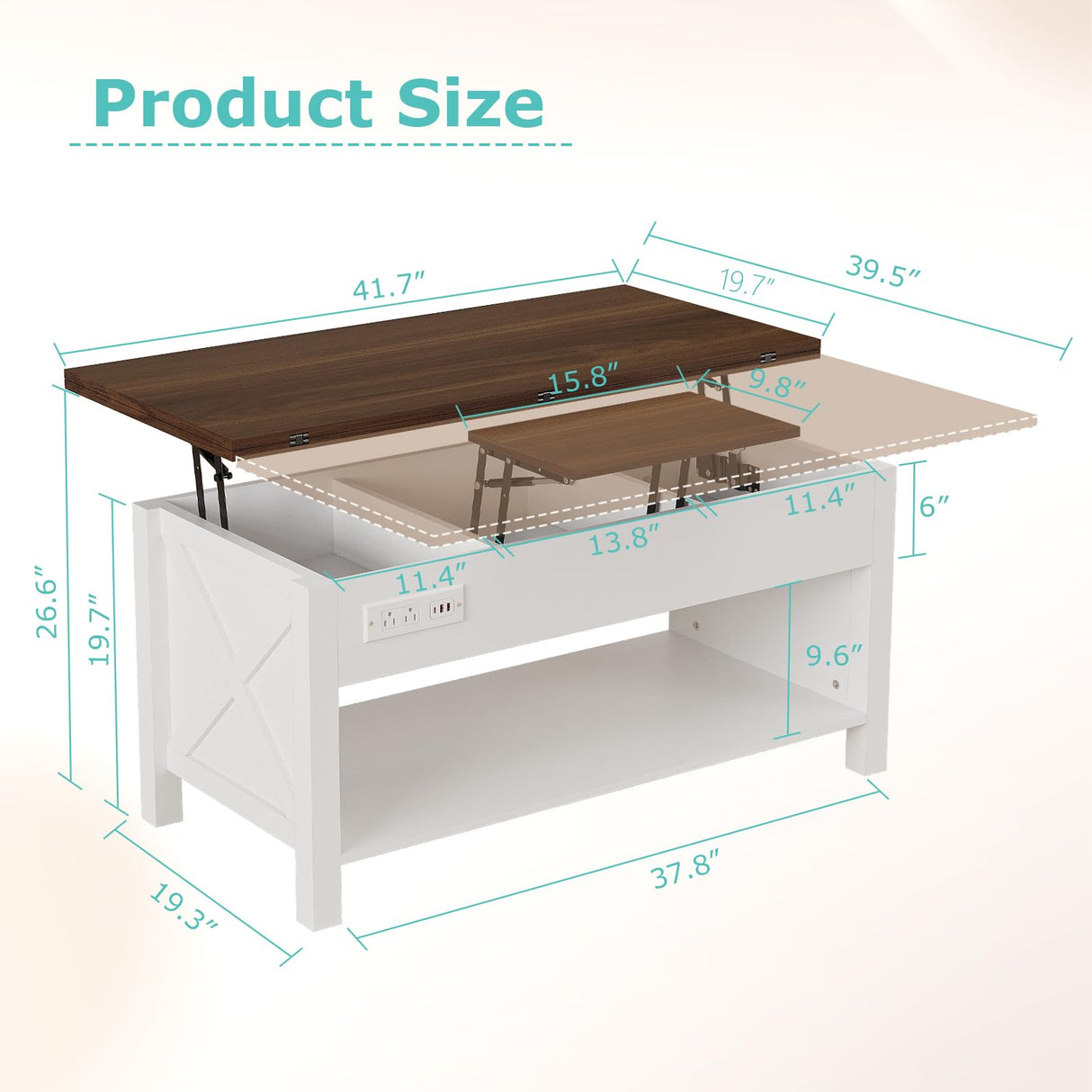 PPorfamilia Lift Top Coffee Table, 4 in 1 Coffee Table with Storage for Living Room, Lift Tabletop Dining Table with Hidden Compartment, Center Table with LED Light & Charge Station for Office, White PPorfamilia