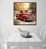 F-CANLAN Round Full Drill Diamond Painting Set, 5D DIY Red Truck Paint with Diamonds Truck Diamond Art Kits with Diamonds Dots for Children Diamond Painting Kit for Adult Room Decor (12X12 inches) F-CANLAN