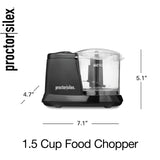 Proctor Silex Durable Electric Vegetable Chopper & Mini Food Processor for Chopping, Puree & Emulsify, 1.5 cups, Black Proctor Silex