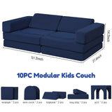 MeMoreCool Modular Kids Play Couch – 10-Piece Foam Sofa for Toddlers & Kids, Convertible Playroom Furniture and Fold-Out Floor Bed, High-Density Foam with Washable Covers – Navy Blue MeMoreCool