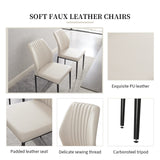 ZckyCine Modern Mid-Century Style 4-Piece Dining Table Set Rectangular Wooden Table 2 Soft Cushioned Leather Chairs 1 Bench, Suitable for 4-Person Dining ZckyCine