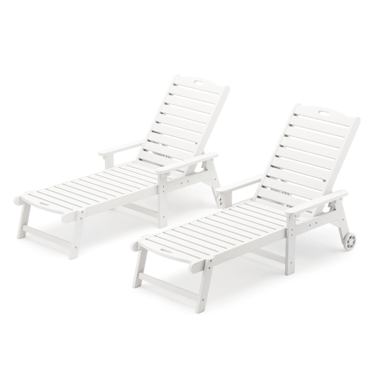 LUE BONA Outdoor Chaise Lounge Chairs Set of 2, HDPS Material, 3-Year Warranty, Patio Lounge Chair with Adjustable Backrest, Resin Pool Lounge Chairs with Wheels for Outside, Poolside, Beach, White LUE BONA
