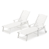 LUE BONA Outdoor Chaise Lounge Chairs Set of 2, HDPS Material, 3-Year Warranty, Patio Lounge Chair with Adjustable Backrest, Resin Pool Lounge Chairs with Wheels for Outside, Poolside, Beach, White LUE BONA