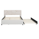 DNYN Queen Size Upholstered Platform Bed with Trundle（Twin XL） for Kids,Adult,Solid Wood Linen Bedframe w/Brick Pattern Headboard,No Box Spring Needed & Super Save Space, Beige DNYN