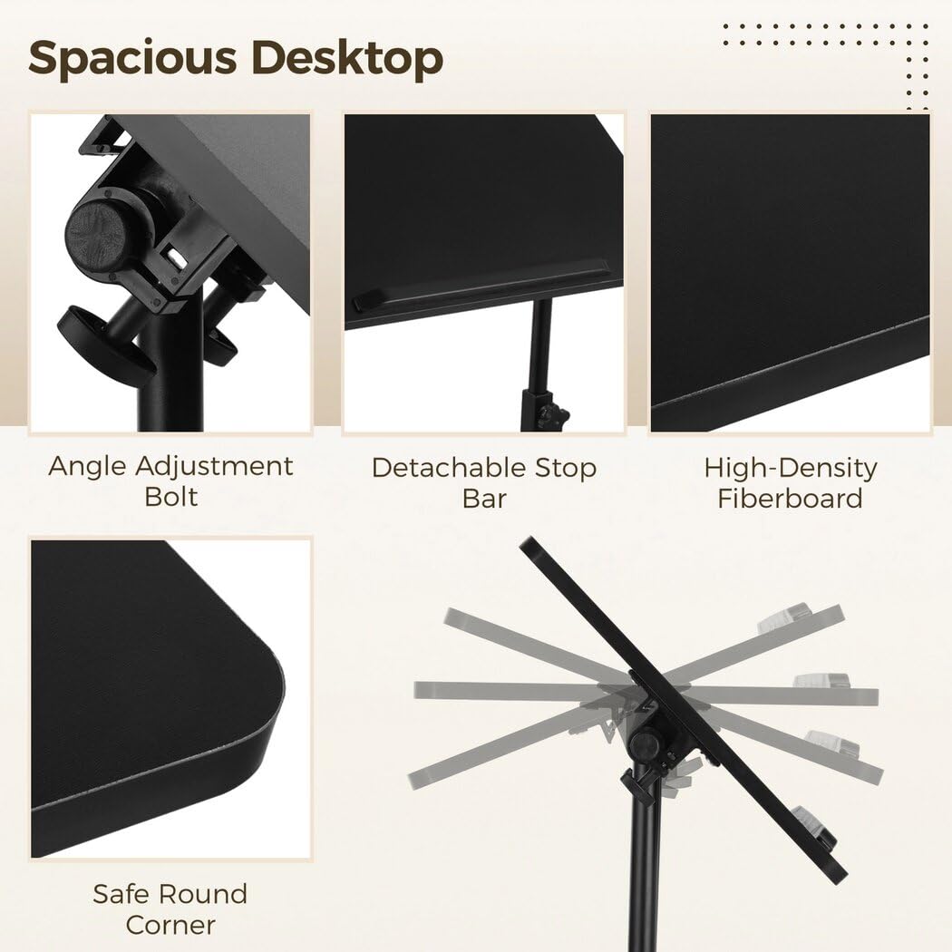 Joyoolife Mobile Podium Stand, Adjustable Standing Desk with Caster Wheels, Adjustable Height & 360° Swivel Desktop, Versatile Podium Laptop Desk Stand Up Desk Easel Presentation Lectern - WoodArtSupply