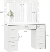 Irontar Vanity Table, Makeup Table with Lighted Mirror, 3 Color Lighting Modes, Brightness Adjustable, Dressing Table with Drawers, Vanity Desk for Women, White WDT004W Irontar