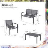 Shintenchi 4 Pieces Patio Furniture Set All Weather Textile Fabric Outdoor Conversation Set, with Glass Coffee Table, Loveseat, 2 Single Chairs for Home, Garden, Lawn, Porch（Gray） Shintenchi