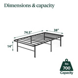 ZINUS Rumi 14in Twin Metal Bed Frame, Quick Assembly SmartBase® Mattress Foundation, Heavy Duty Sturdy Steel with No Box Spring Needed, Eco-Friendly Packaging, Black ZINUS