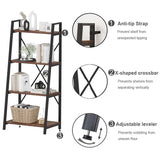 BON AUGURE Industrial Ladder Shelf Bookcase, 4 Tier Rustic Ladder Bookshelf, Standing Leaning Book Shelves for Living Room (Rustic Oak) BON AUGURE