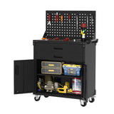 35.4" Tall Heavy-Duty Steel Rolling Tool Cabinet, Mobile Workbench with 2 Deep Drawers, Pegboard, Adjustable Shelves & Locking Casters, Garage Workshop Warehouse Storage Organizer Tioutbot