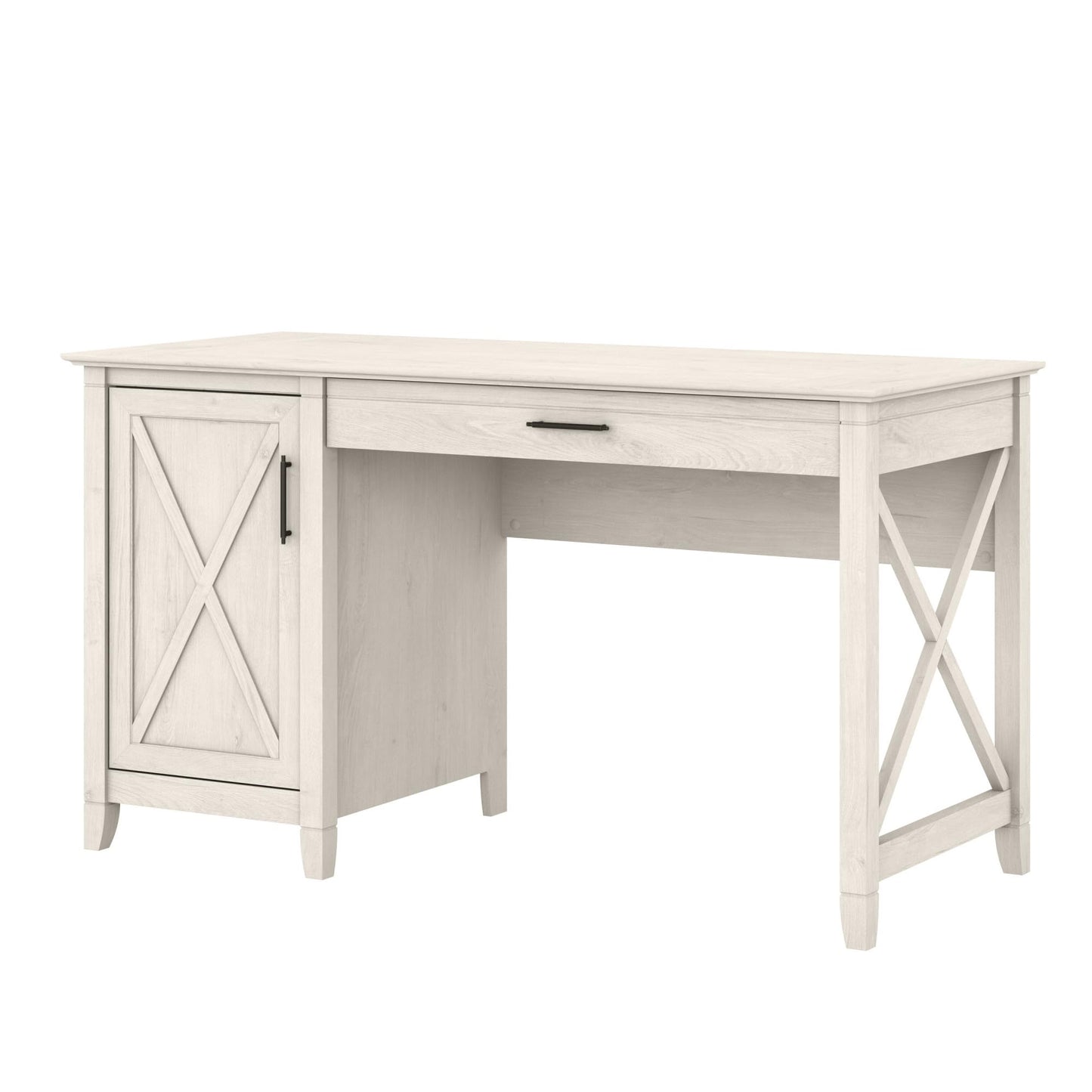 Bush Furniture Key West Computer Desk with Storage | Farmhouse PC Table for Home Office in Linen White Oak | 54W x 24D - WoodArtSupply