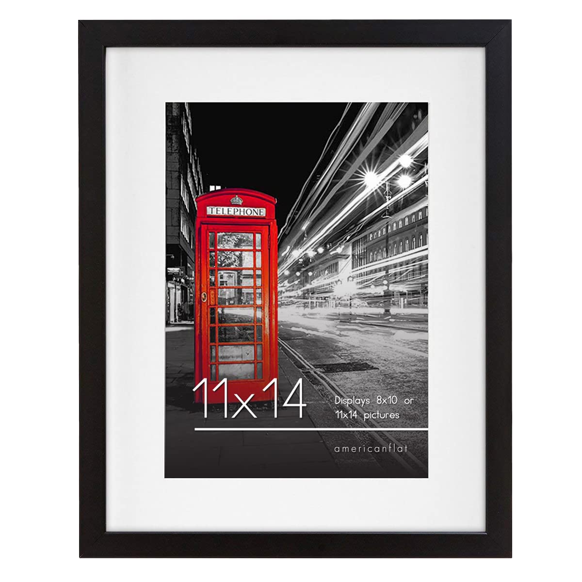 Americanflat 11x14 Picture Frame with Shatter-Resistant Glass - Use as 8x10 Frame with Mat or 11x14 Frame Without Mat - Signature Collection - Photo Frame for Wall Display - Black Americanflat