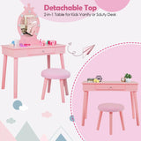 Vabches Kids Makeup Vanity with Lights and Mirror,Little Girl Vanity Table and Chair Set,Cute and Sturdy,Pink Vabches
