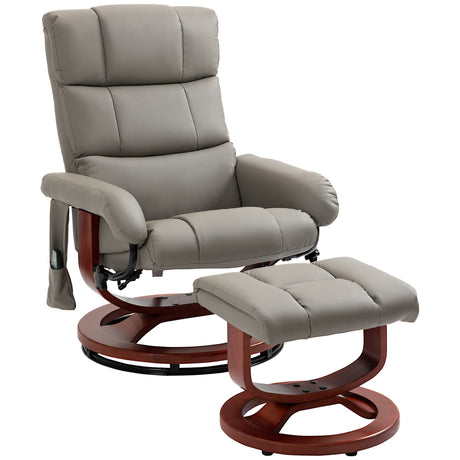 HOMCOM Massage Recliner Chair with Ottoman, Swivel Recliner and Footrest, Faux Leather Reclining Chair with Remote Control, 10 Vibration Point and Side Pocket, Gray HOMCOM