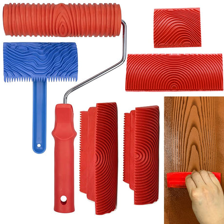Wood Graining Tool Set, 6pcs 7" Fake Wood Grain Roller Painting Tool with Handle DIY Rubber Graining Tool Paint Look Like Wood for Wall Room Art Paint Decoration WoodArtSupply